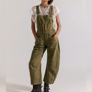 We The Free Olive Green Women's Good Luck Barrel Overalls Size Medium